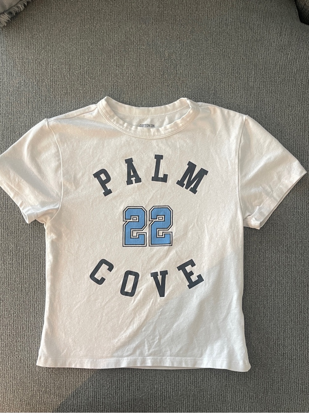 Cotton On White Tee with Navy Text & Light Blue XS